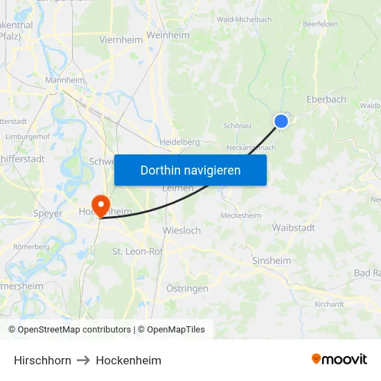 Hirschhorn to Hockenheim map