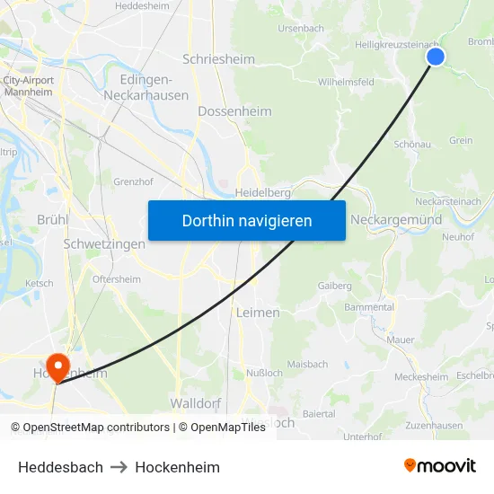 Heddesbach to Hockenheim map