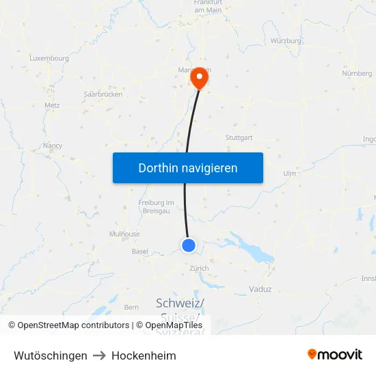 Wutöschingen to Hockenheim map