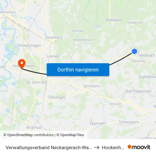 Verwaltungsverband Neckargerach-Waldbrunn to Hockenheim map
