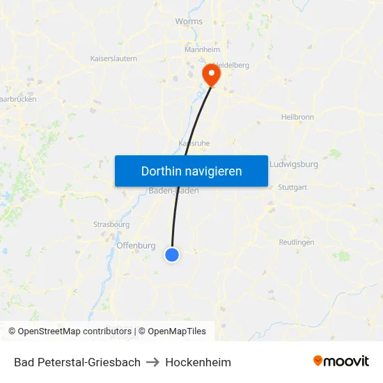 Bad Peterstal-Griesbach to Hockenheim map