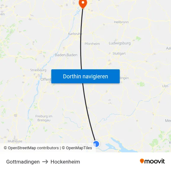Gottmadingen to Hockenheim map