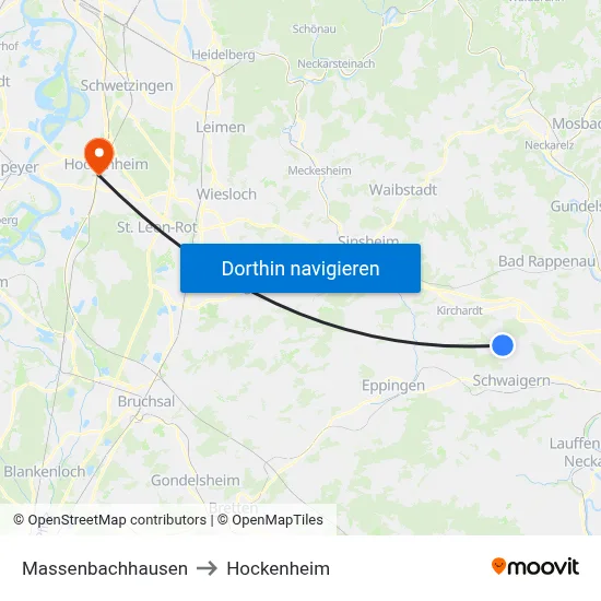 Massenbachhausen to Hockenheim map
