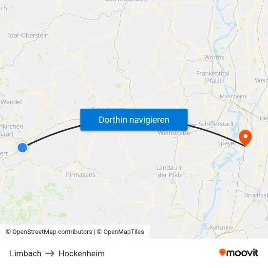 Limbach to Hockenheim map