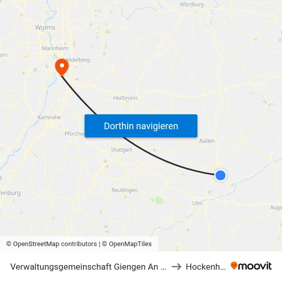 Verwaltungsgemeinschaft Giengen An Der Brenz to Hockenheim map