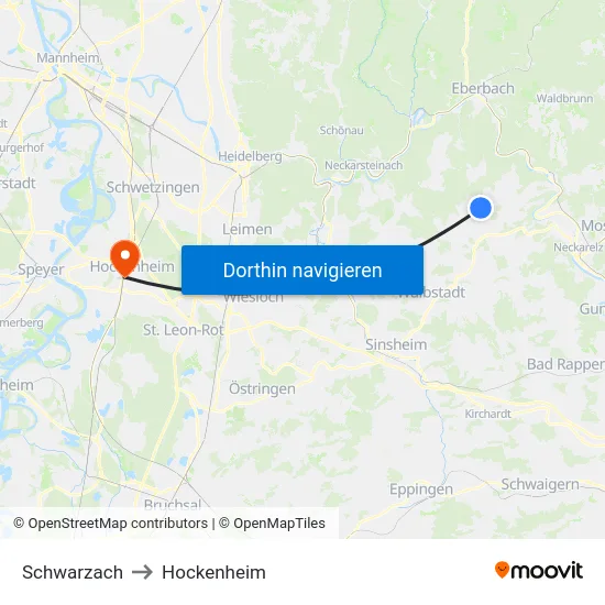 Schwarzach to Hockenheim map