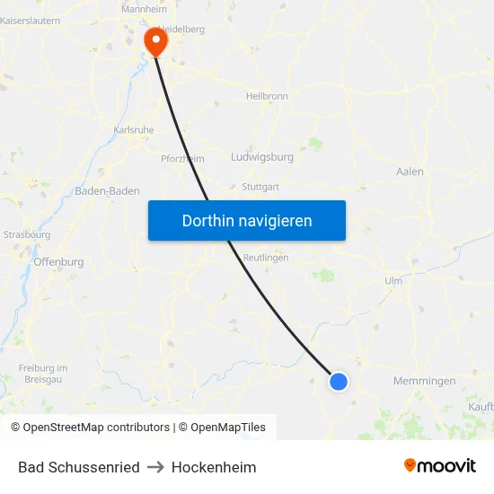 Bad Schussenried to Hockenheim map