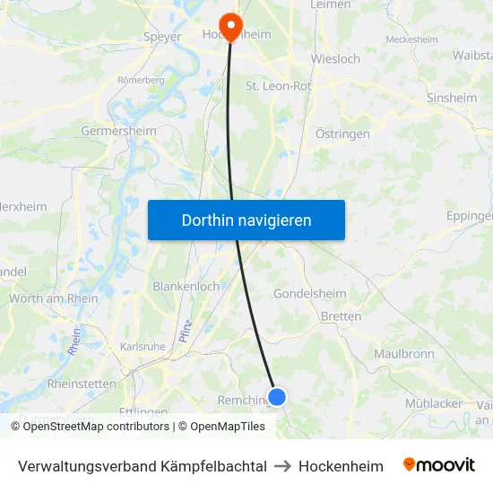 Verwaltungsverband Kämpfelbachtal to Hockenheim map