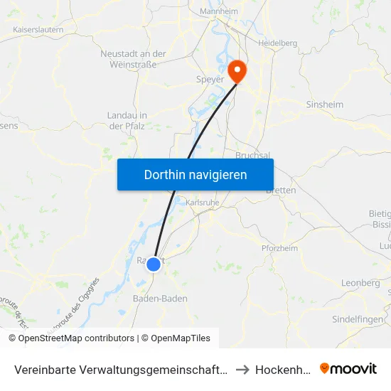 Vereinbarte Verwaltungsgemeinschaft Rastatt to Hockenheim map