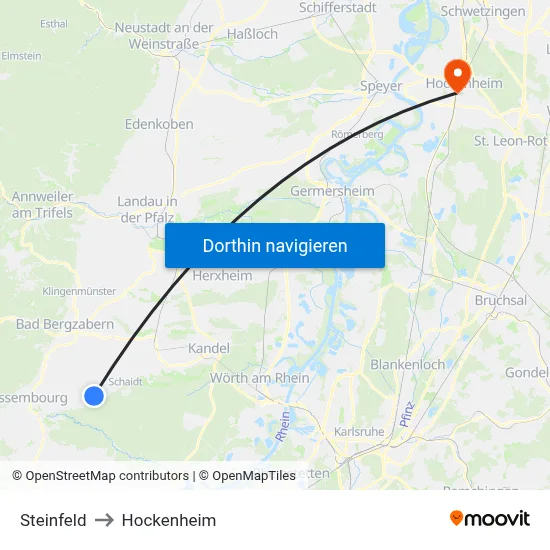 Steinfeld to Hockenheim map