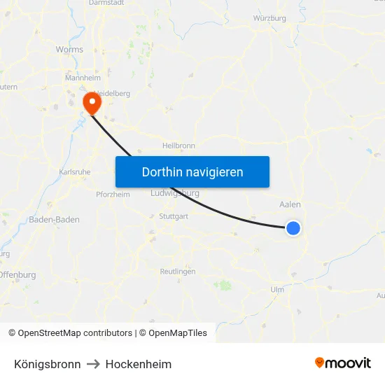 Königsbronn to Hockenheim map