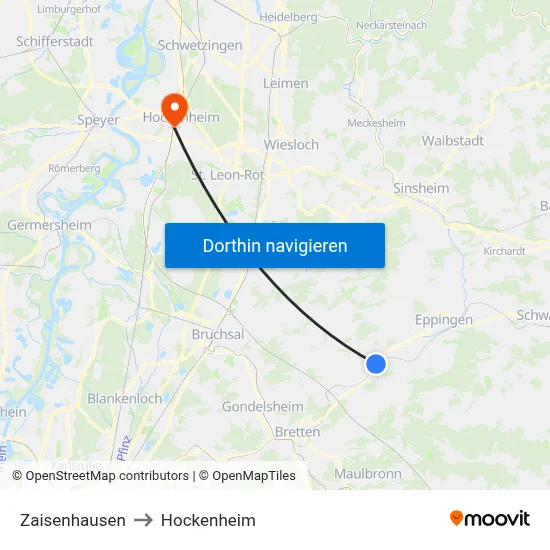 Zaisenhausen to Hockenheim map