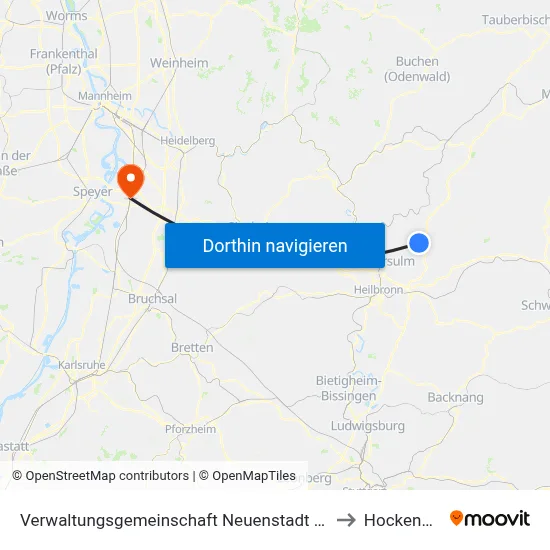 Verwaltungsgemeinschaft Neuenstadt am Kocher to Hockenheim map