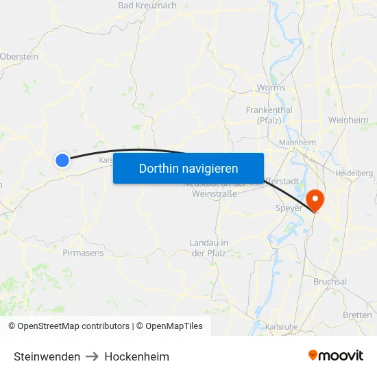 Steinwenden to Hockenheim map