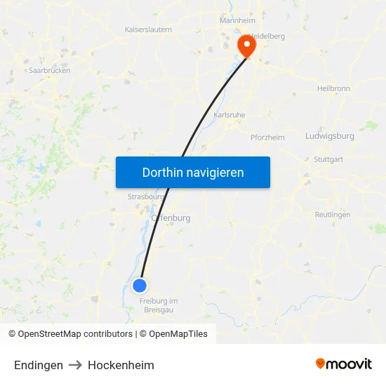 Endingen to Hockenheim map