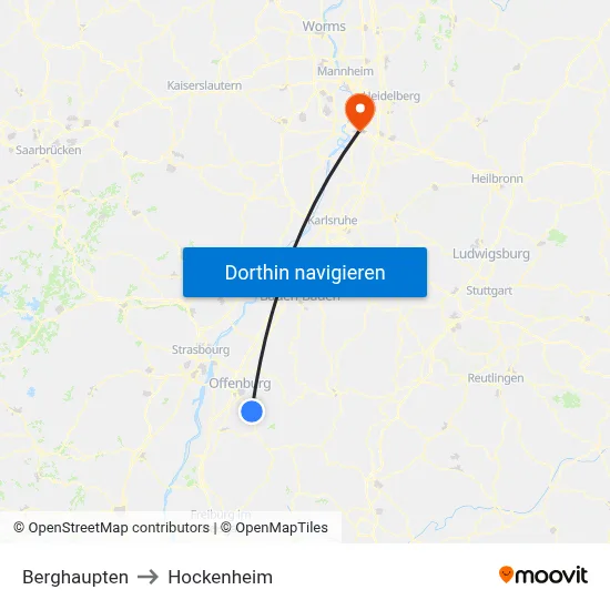 Berghaupten to Hockenheim map