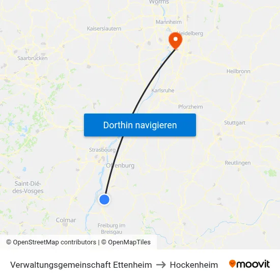 Verwaltungsgemeinschaft Ettenheim to Hockenheim map