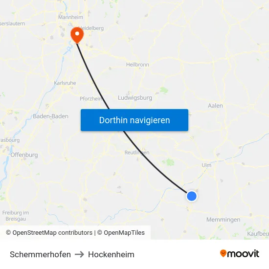 Schemmerhofen to Hockenheim map