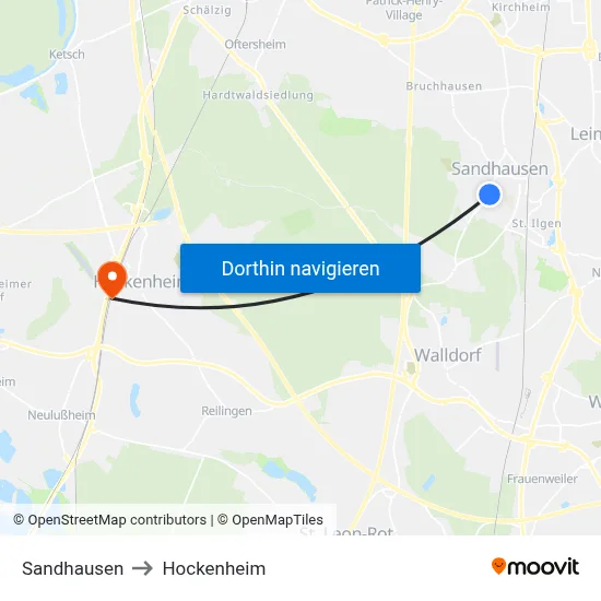 Sandhausen to Hockenheim map