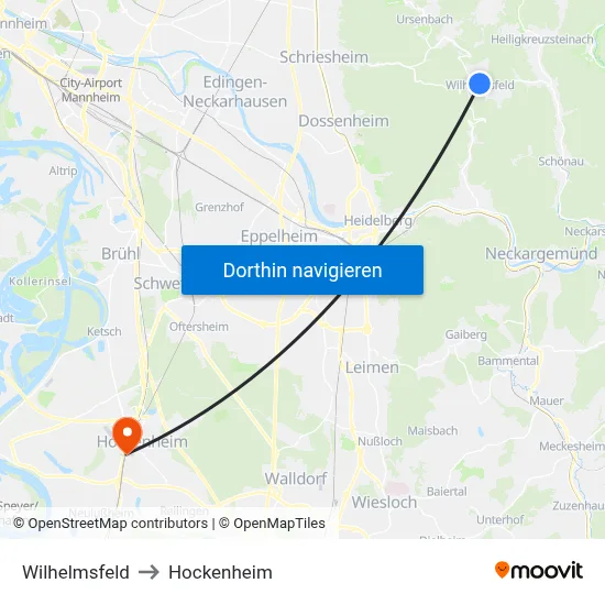 Wilhelmsfeld to Hockenheim map
