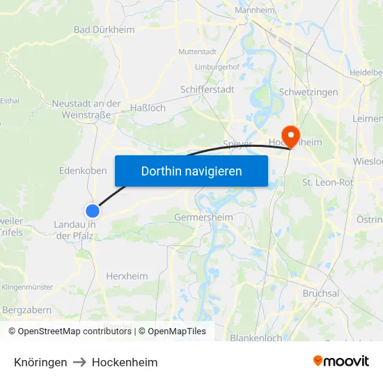 Knöringen to Hockenheim map