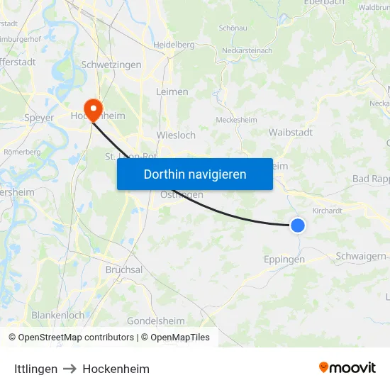 Ittlingen to Hockenheim map