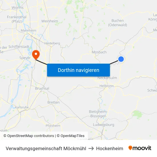 Verwaltungsgemeinschaft Möckmühl to Hockenheim map