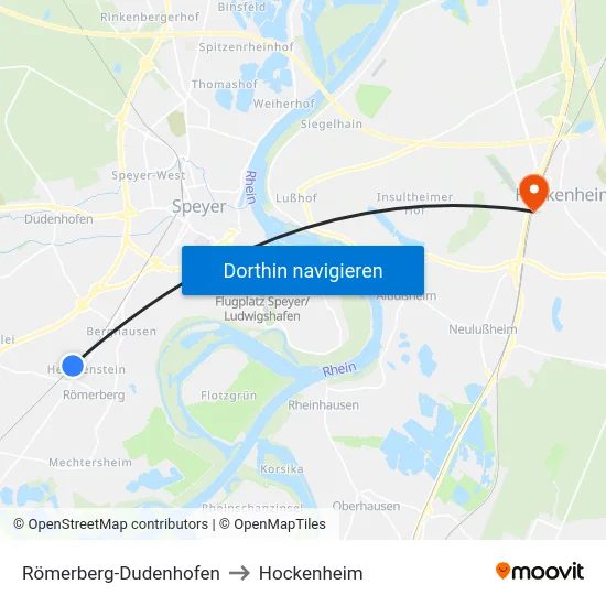 Römerberg-Dudenhofen to Hockenheim map