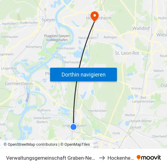 Verwaltungsgemeinschaft Graben-Neudorf to Hockenheim map