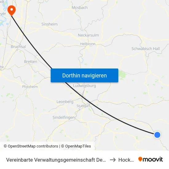 Vereinbarte Verwaltungsgemeinschaft Der Stadt Geislingen An Der Steige to Hockenheim map