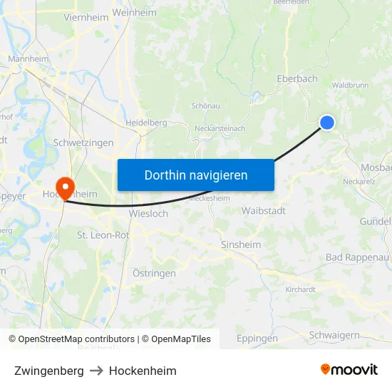 Zwingenberg to Hockenheim map