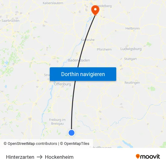 Hinterzarten to Hockenheim map