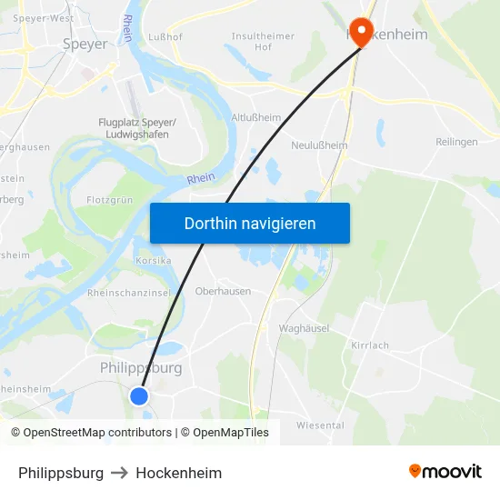 Philippsburg to Hockenheim map
