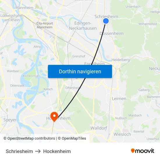 Schriesheim to Hockenheim map