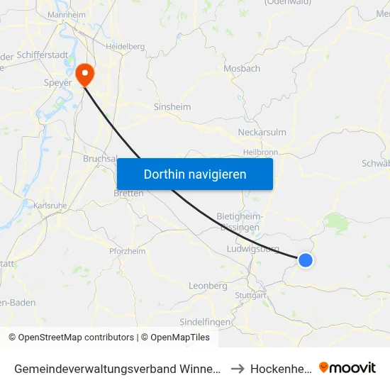 Gemeindeverwaltungsverband Winnenden to Hockenheim map