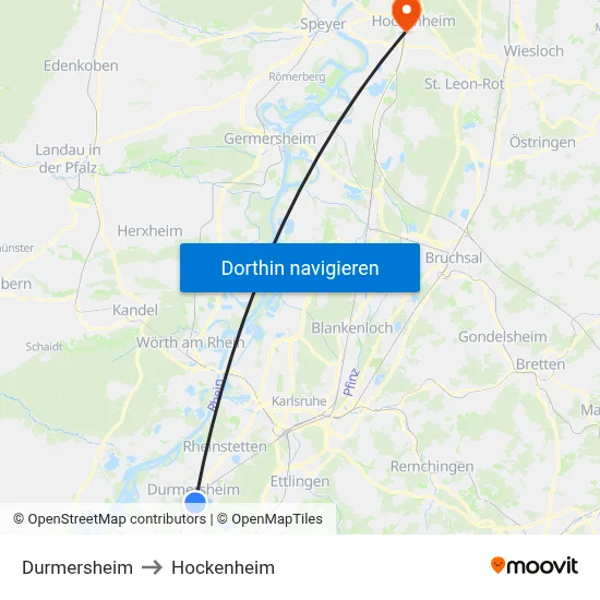 Durmersheim to Hockenheim map