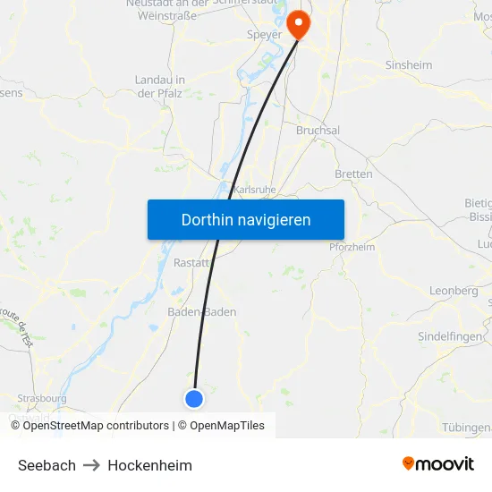 Seebach to Hockenheim map