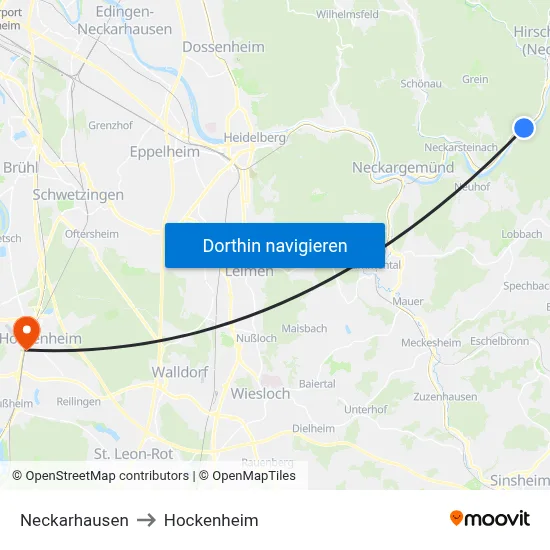 Neckarhausen to Hockenheim map