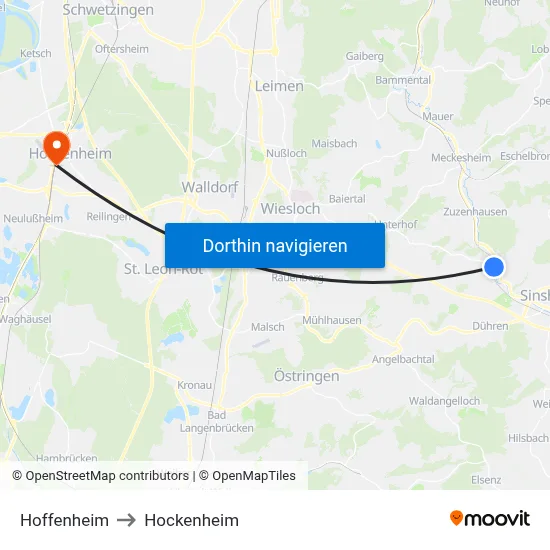 Hoffenheim to Hockenheim map