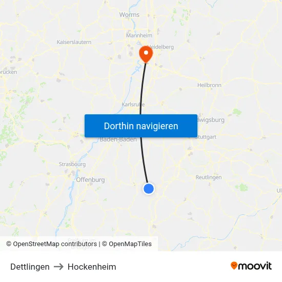 Dettlingen to Hockenheim map