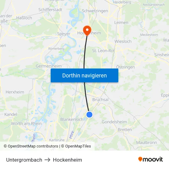 Untergrombach to Hockenheim map