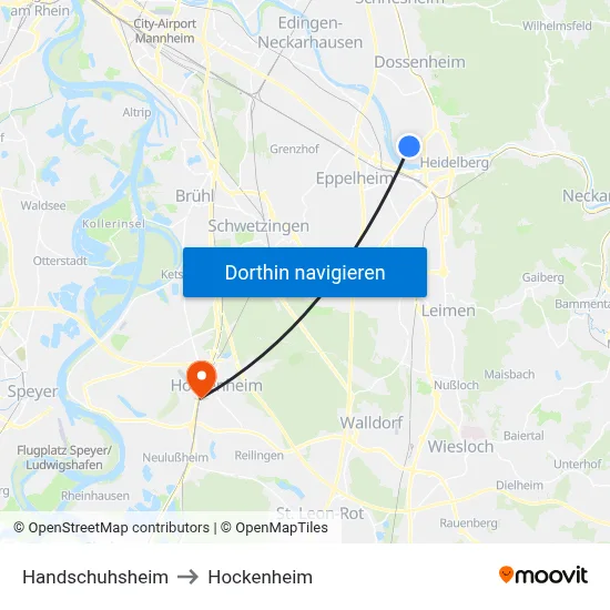 Handschuhsheim to Hockenheim map