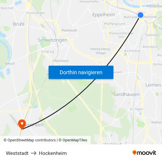 Weststadt to Hockenheim map