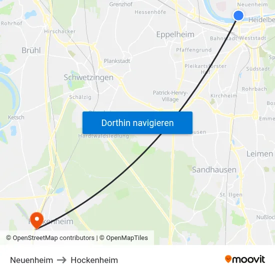 Neuenheim to Hockenheim map