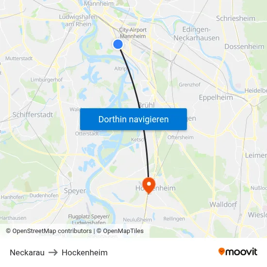 Neckarau to Hockenheim map