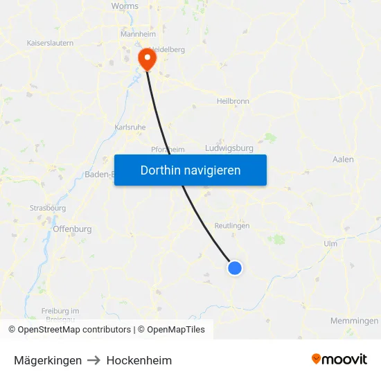 Mägerkingen to Hockenheim map