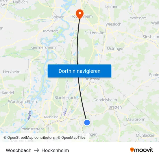 Wöschbach to Hockenheim map