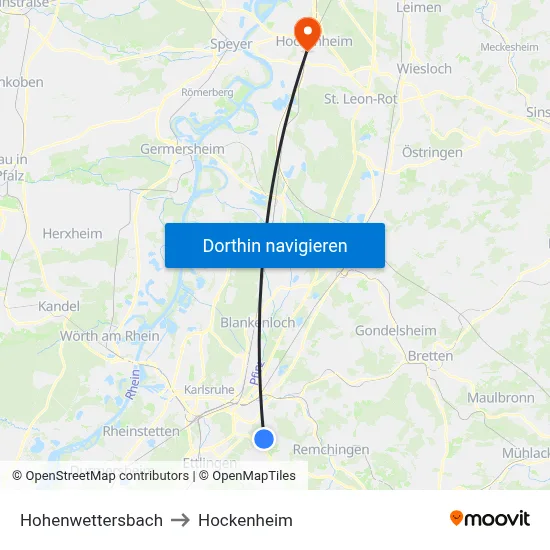 Hohenwettersbach to Hockenheim map