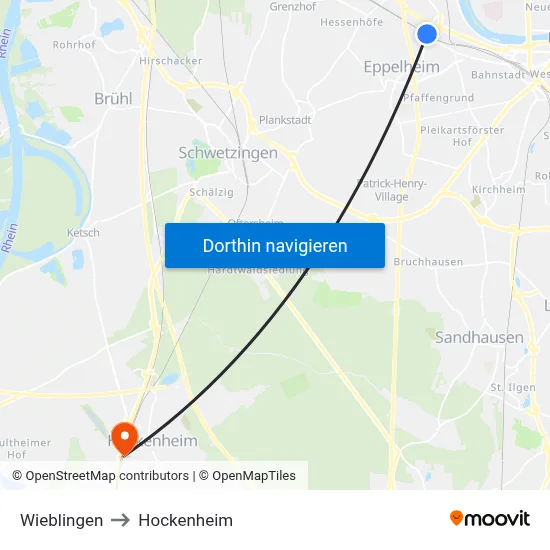 Wieblingen to Hockenheim map