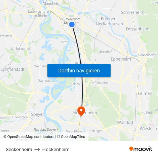 Seckenheim to Hockenheim map